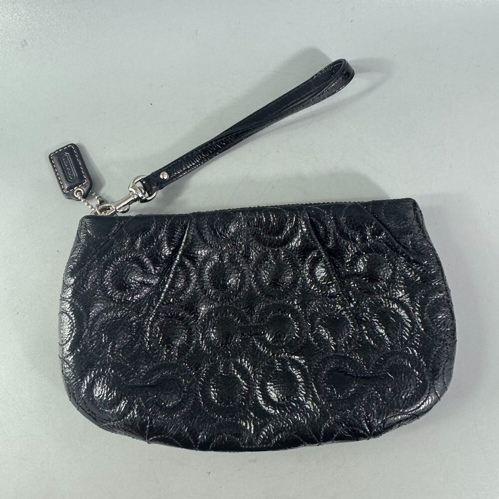 COACH # 43229 Signature Debossed Black Patent Leather Wristlet